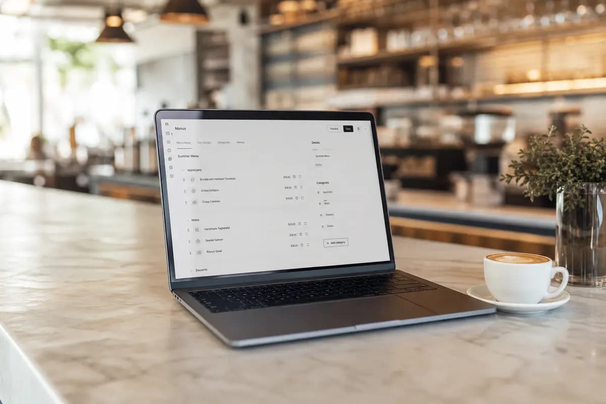 MenuCrafters editor building a restaurant menu